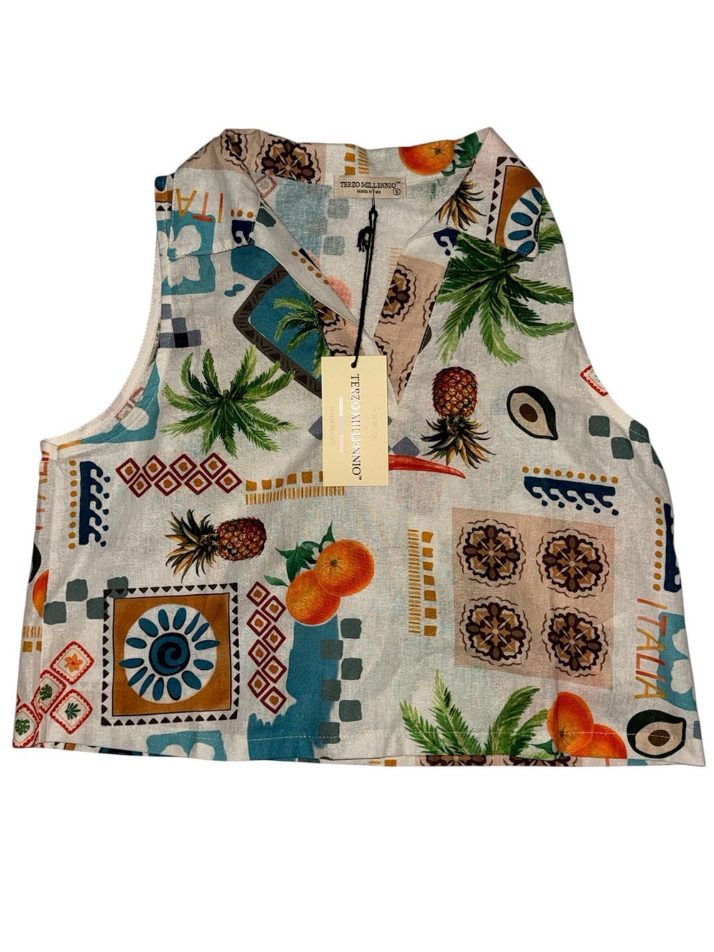 Terzo Millennio Made in Italy Linen Blend Sleeveless Tropical Top NWT Size S